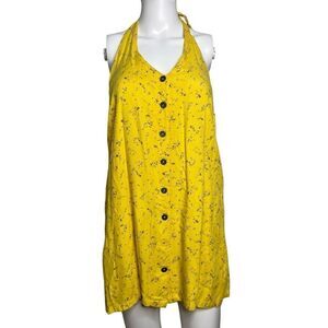 RVCA Floral Button Down Halter Dress Yellow Size Small